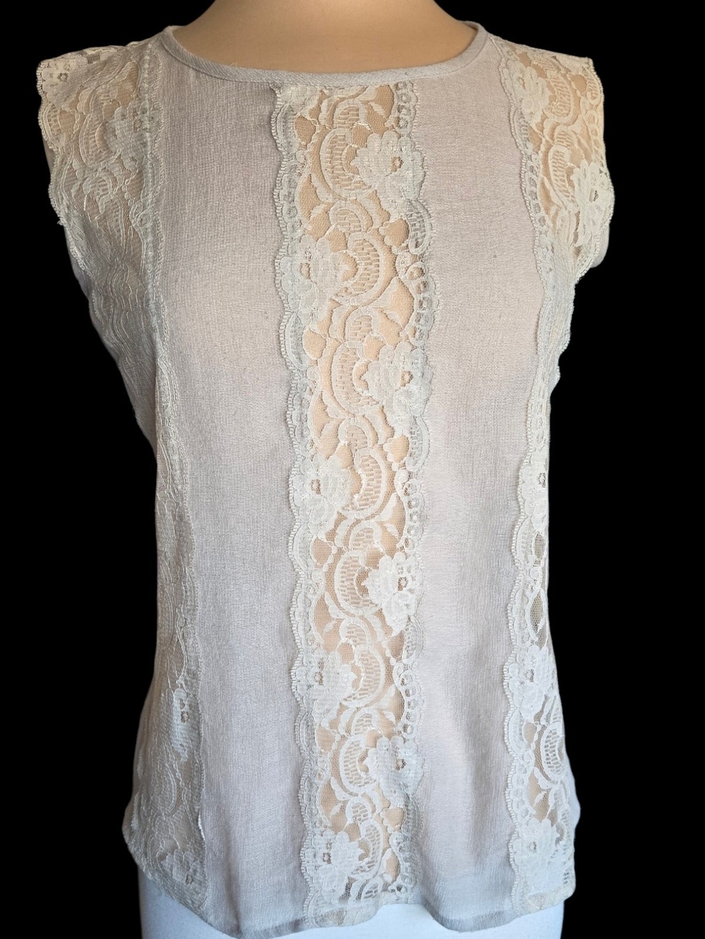 The Limited Neutral Cream Lightweight Lace Shell Sz S